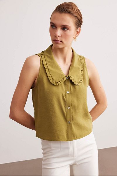 STELLA PULVIS Green Baby Collar Sleeveless Modal Blouse
