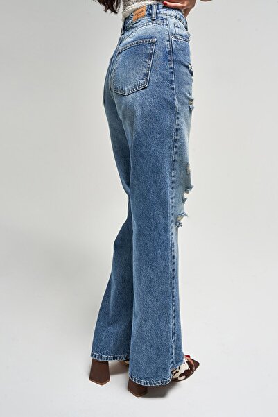 its basic Blugi de damă Doris 12s5-84 Straight Fit Talie înaltă Detaliu rupt 100% bumbac Dimensiune interioară 80 cm Denim Je