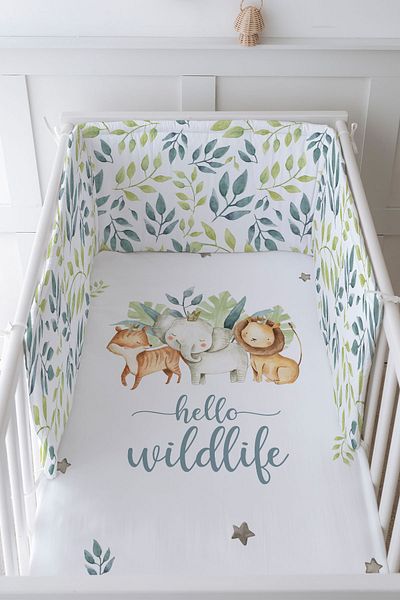 Tuğba Kuğu Baby Bedside Protector and Printed Sheet Sleeping Set - For Baby Series - Safari Animals