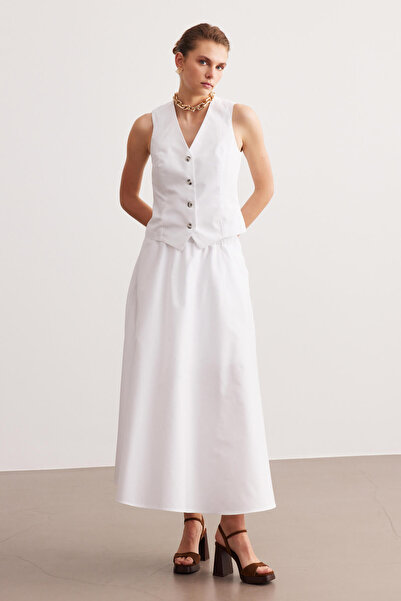 STELLA PULVIS Біла поплінова спідниця середньої довжини з еластичним поясом