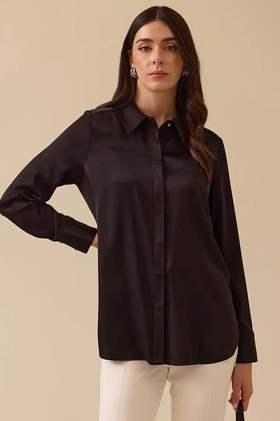 SEÇİL Women's Black Gizli D-Exploration Satin Shirt