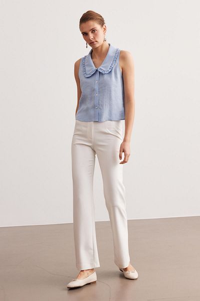 STELLA PULVIS Blue Baby Collar Sleeveless Modal Blouse