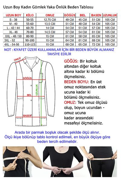 TIPTEKS Long Size Women's Shirt Collar Doctor - Teacher Apron.