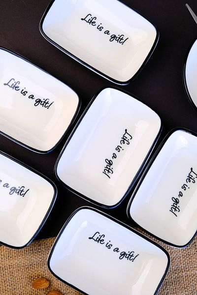 tabakevi Plate House Porcelain Motto Gift Boat Plate 6 Pieces 14X10X2Cm