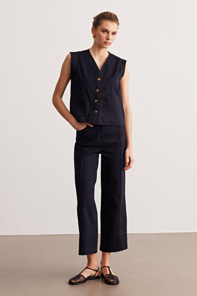 STELLA PULVIS Navy Blue Stitching Detailed Unlined Gabardine Vest