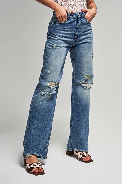 its basic Blugi de damă Doris 12s5-84, croială dreaptă, talie înaltă, detaliu rupt, 100% bumbac, mărime interioară 80 cm, blugi denim