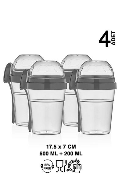 HOMENIVA 4 Yogurt Containers with Spoons – Portable Snack Containers with Spoons