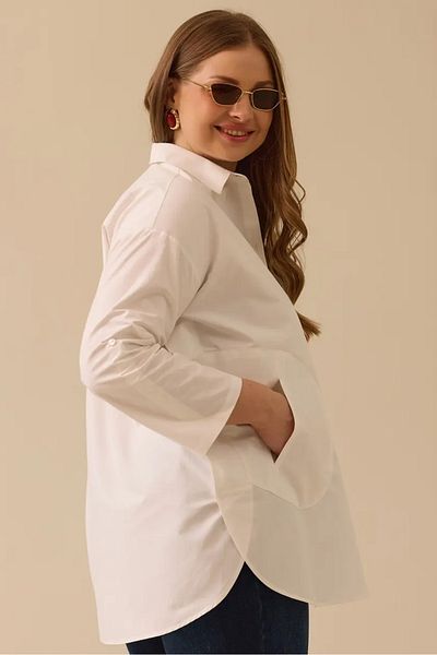 SEÇİL Women's Oversize Shirt with Foldable Sleeves - White