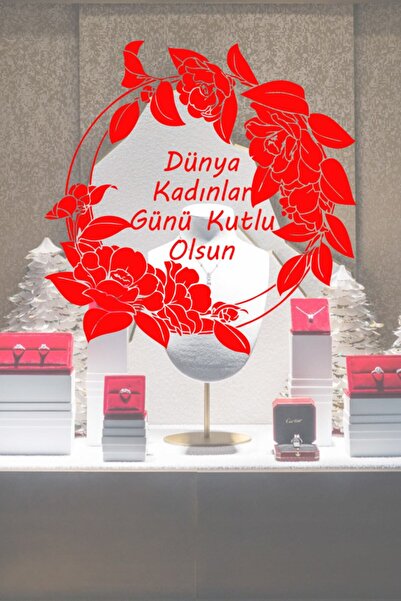 New Jargon Autocolant roșu pentru vitrină din sticlă cu mesajul „La mulți ani...