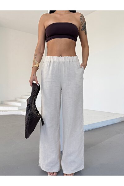 Buklemoda Wide Leg Ecru Mulisiniz Long Pants