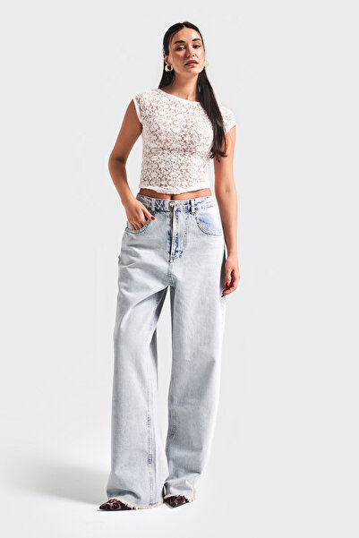 its basic Жіночі джинси з деніму 100% котон, крій «скейтер», колір «лід», на блискавці