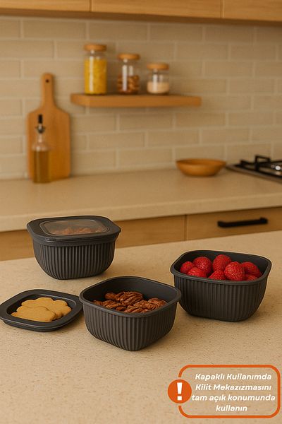 welcomein 3-Piece Colorful Lockable Lid Storage Container Diffuse Microwave and Refrigerator Compatible Organizer