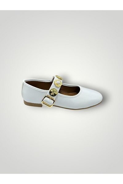 iskarpino Talpă confortabilă, elegantă, cu cataramă aurie, albă, pantofi casual de damă, balerină