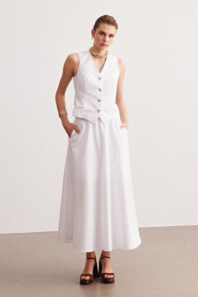 STELLA PULVIS Біла поплінова спідниця середньої довжини з еластичним поясом