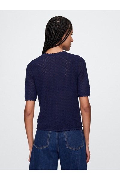 GAP Kadın Lacivert Keten Karışımlı Pointelle Kazak