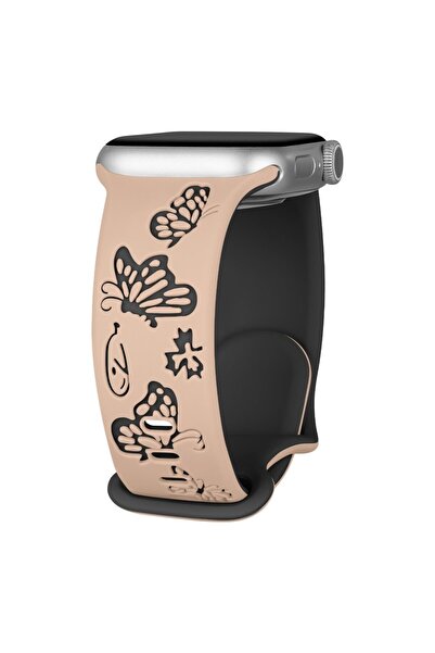 UnDePlus Apple Watch 10/11 42mm-38/40/41mm Kordon Kelebek Desen Yumuşak Silikon Kordon 2/3/4/5/6/se/7/8/9
