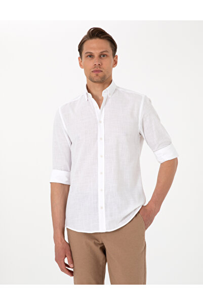 Pierre Cardin Cămașă albă cu mânecă lungă in Look slim fit 50307025-VR013