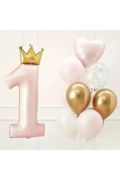 Çemrek Süs Parti Kız Bebek Doğum Günü Süsleme Pembe Gold 1 Yaş Konsept Balon ...