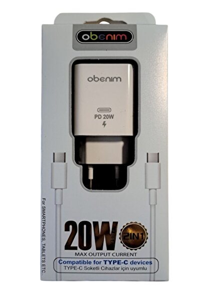 obenim Hızlı Şarj Cihazı Type-c Tüm Serilerle Uyumlu 20w Hızlı Şarj Adaptör Kablo Set 1 Metre Beyaz