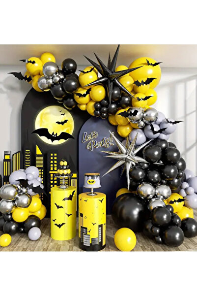 Çemrek Süs Parti Siyah SArı Gümüş Gri Balon Zinciri Seti 100 lü Batman Konsept