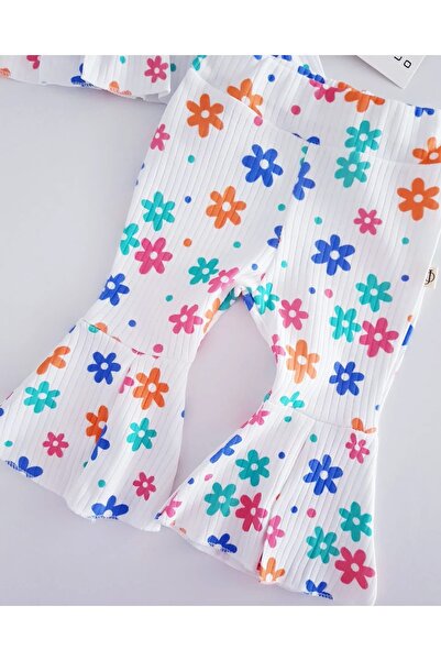 Jammybaby Colorful Daisies Suspender Bodysuit Spanish Pants Camisole 100% Cotton Baby Girl Summer Suit-WHITE