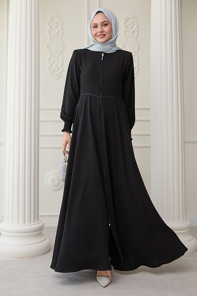 InStyle Black Ferace with Shirred Pleated Sleeves