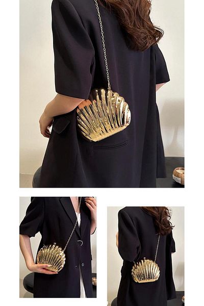 larosee Oyster Model Metal Chain Strap Detailed Women's Evening Dress Bag Shoulder Bag Handbag