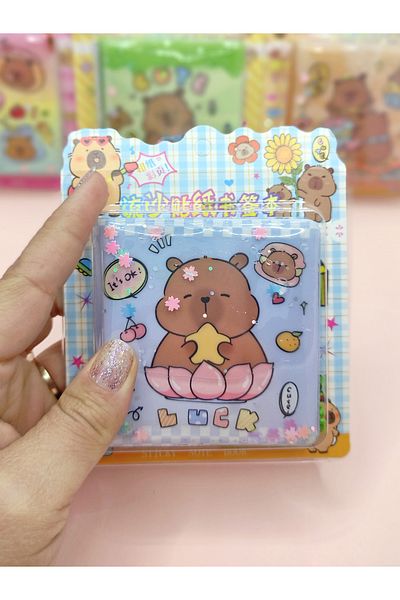 Limmy Capybara Water Sequin Capybara Notepad with Keychain and Sticker (7.5X7.5 cm) - Luck