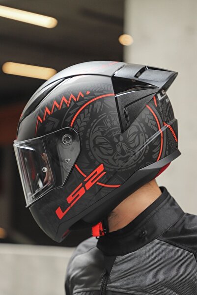 LS2 Rapid 2 Race Takaroa Mat Si?yah-kirmizi Kask