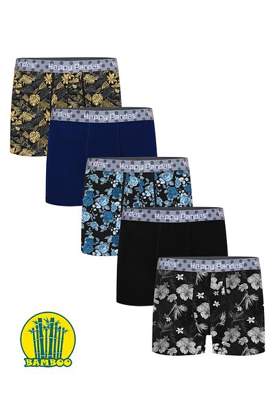 BRAINWEAR Men's 5 Pack Lycra Bamboo Digital Printed Boxers - Happy Pandas Creation
