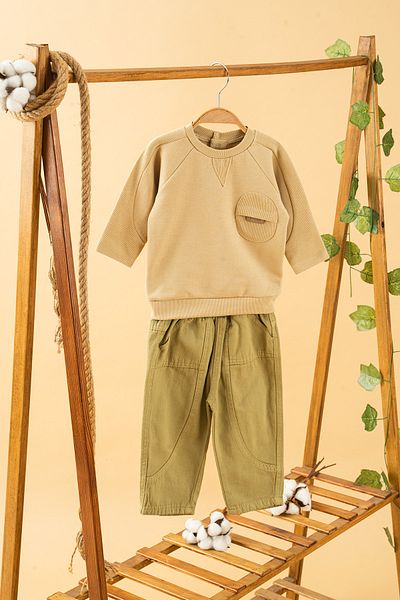 bombe Baby Kids Crew Neck Pants Sweat Cotton Comfortable 2-Piece Set Trend Fashion Bottom Top Set