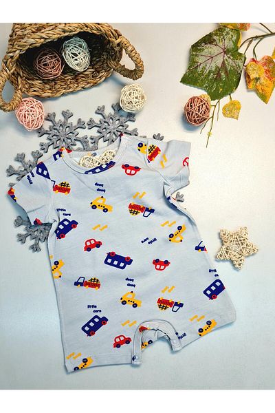 CemBebe Baby Summer Short Sleeve Shorts Jumpsuit. Snap Fastener at the Bottom Snap Fastener at the Neck