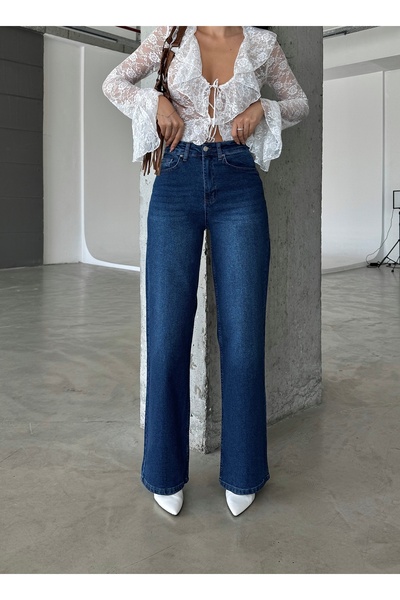 Swet Shop Jeans حذاء Palazzo نسائي ذو تأثير شاحب من الليكرا ذو الخصر المرتفع