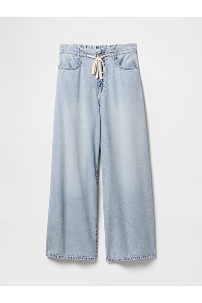 GAP Kadın Mavi Mid Rise SuperLight Pull-On Baggy Jean Pantolon