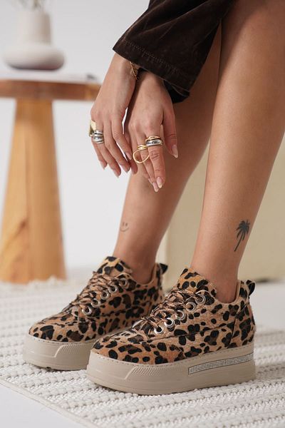 EMOYRA Pantofi sport pentru femei Alice cu model leopard