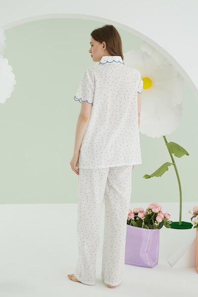 NBB Set pijama de damă 100% bumbac cu nasturi în față și buzunare