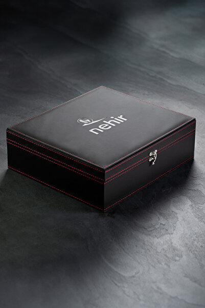 Nehir Deniz Satin 12-Person 89-Piece Leather Boxed Cutlery Set