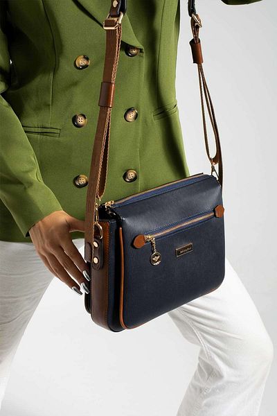 Getcho Bavlor Navy Blue Women's Crossbody Bag Zippered Medium Size Adjustable Strap Daily Stylish Shoulder Model