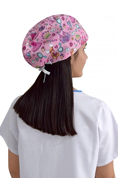 Nur Ortopedi Unisex Pembe Princess Desenli Cerrahi Doktor Hemşire Hastane Bonesi