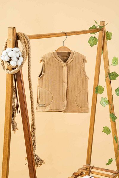 bombe Baby Kids Camel Crew Neck Cotton Comfortable Vest Trend Fashion Vest