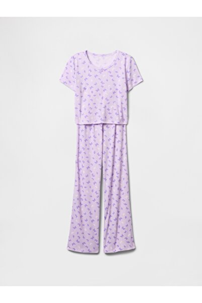 GAP Kız Çocuk Lila Kids Geri Dönüştürülmüş Pointelle Pijama Takımı