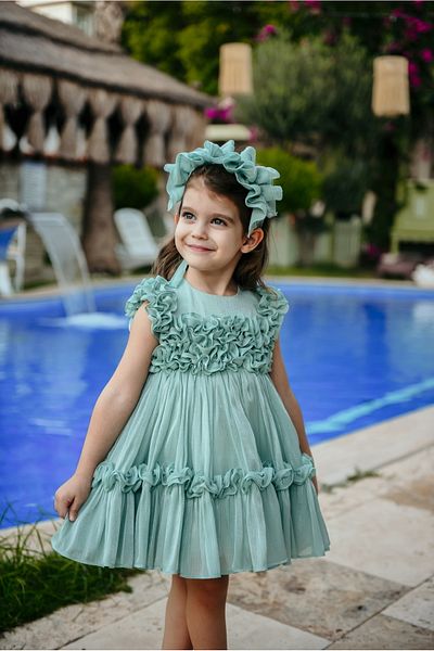 Mialora Girl's Special Occasion Evening Dress - Ruffled Design, Crown Accessory