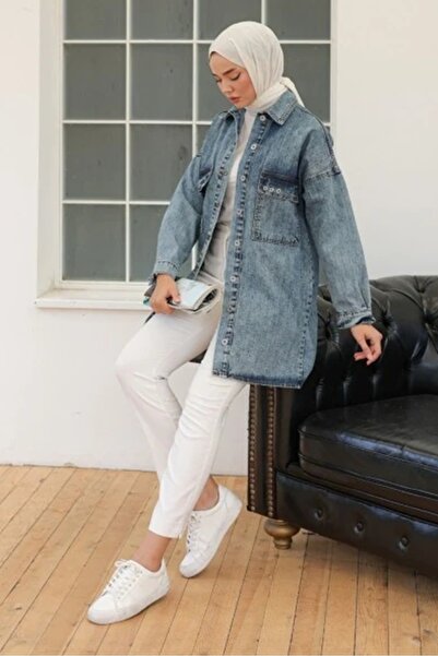Bestenur Bird Eye Denim Jacket 1462 - Light Blue