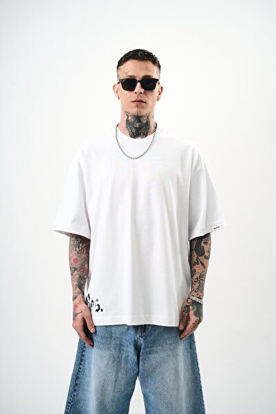 Respire Мъжка тениска с щампа World Is Mine, бяла, голям размер