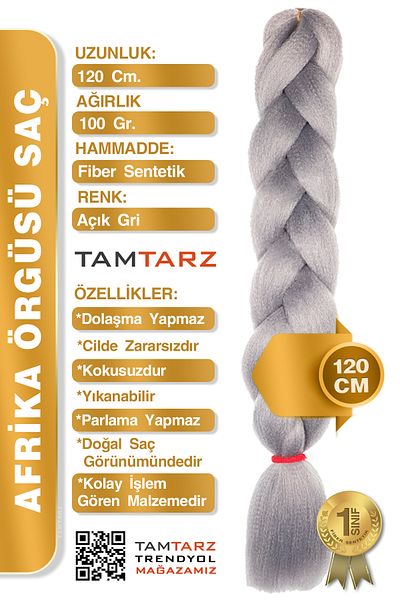 TAM TARZ Fiber Synthetic Hair for African Braiding Rasta and Box Braid - Light Grey