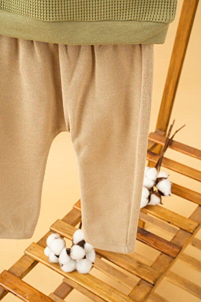 bombe Baby Kids Khaki Crew Neck Pants Sweat Cotton Comfortable 2-Piece Set Trend Fashion Bottom Top Set