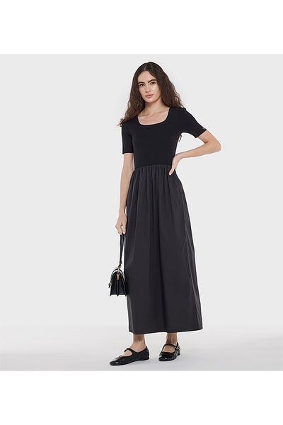BCBG فستان ماكسي من قماش البوبلين المحبوك
