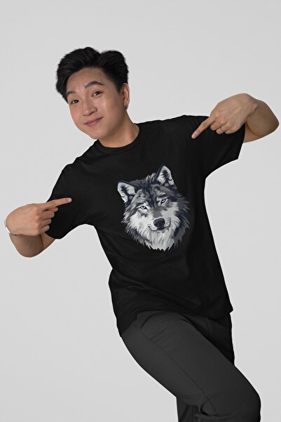 Butik TRIOC DE MÂNĂ SCURTĂ CU GÂRĂ ROTUNDĂ IMPRIMAT CU TRANSFER DE LUP, bumba...