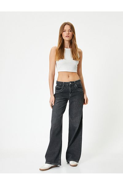 Koton Ribbed Halter Collar Crop Tank Top