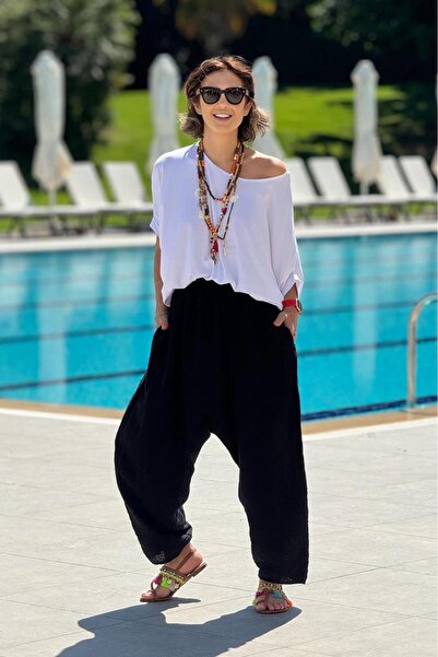 Nevin Kaya Moda Țesătură de muselină neagră Shalwar - 100% bumbac